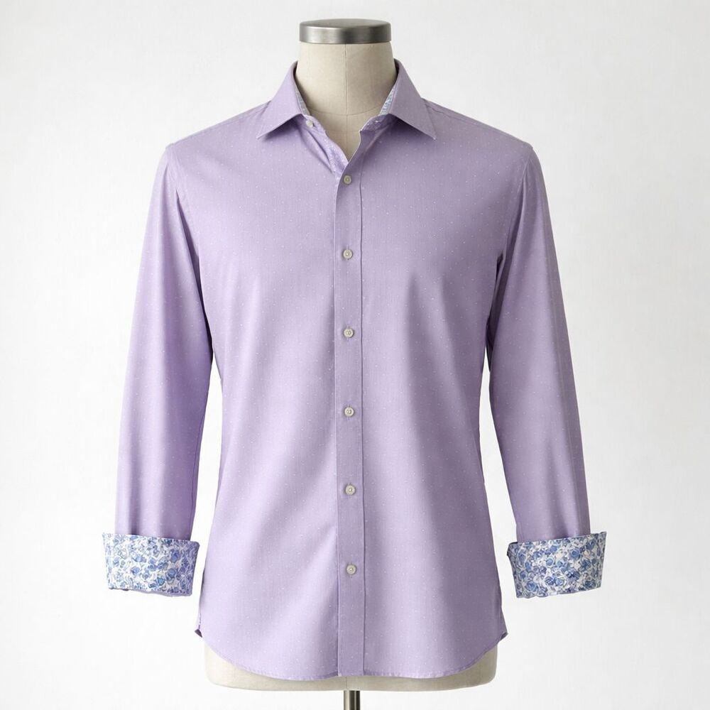 Ted Baker Endurance Shirt Size 16 32/33 Flip Cuff Button Down Lanvender Floral